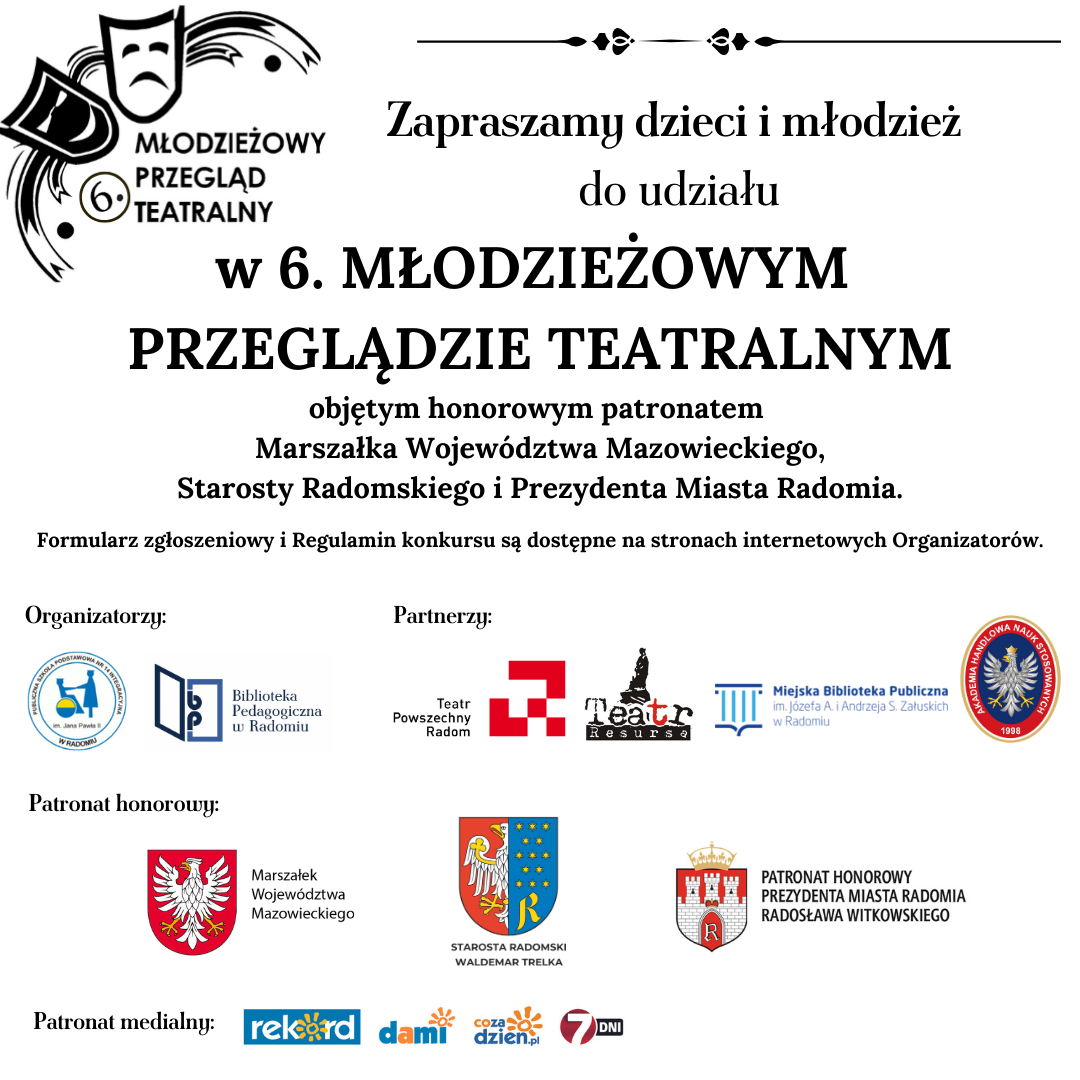 Infografika: zaproszenie na 6. Młodzieżowy Przegląd Teatralny.