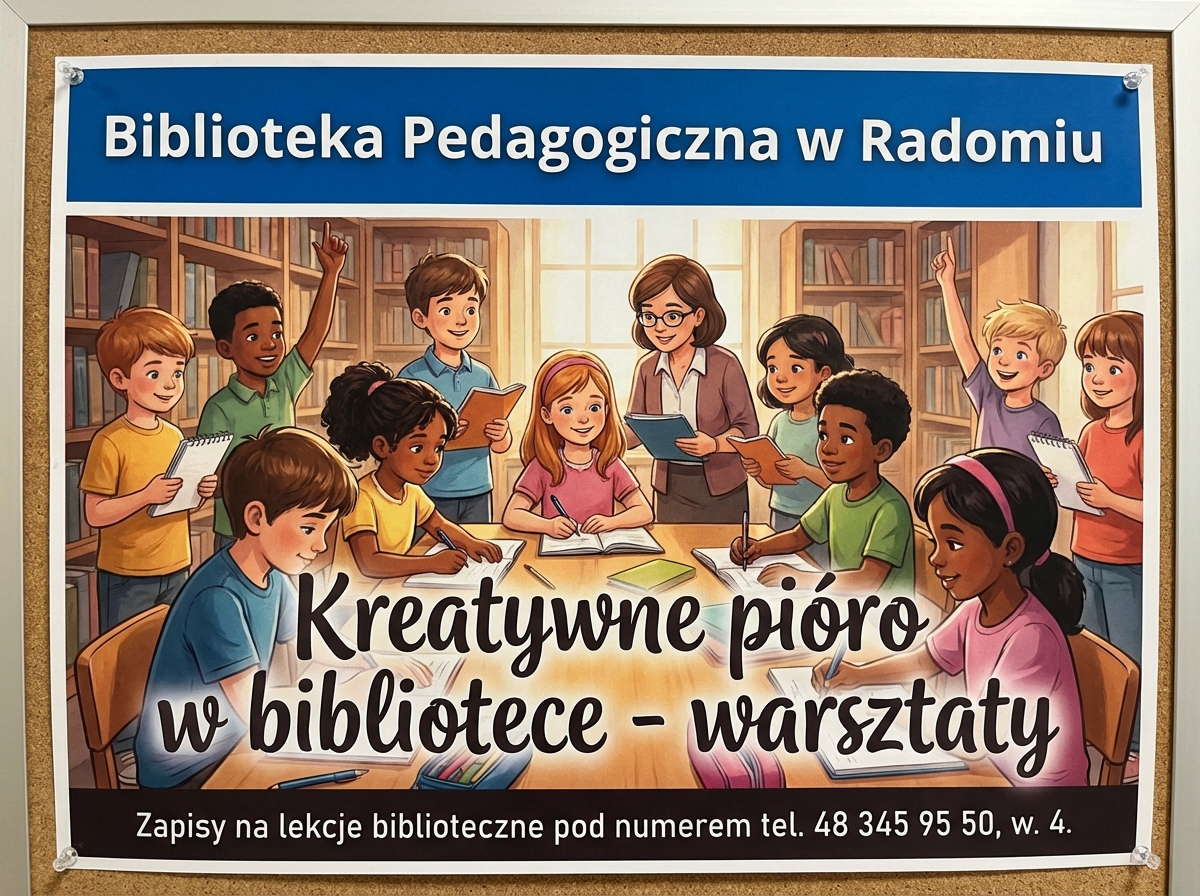 infografika: lekcja biblioteczna: kreatywne pióro w Bibliotece