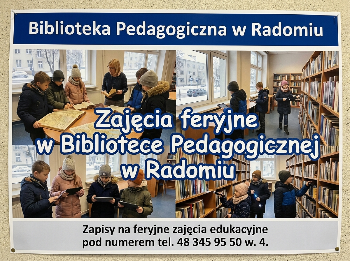 infografika: zajęcia feryjne w Bibliotece Pedagogicznej w Radomiu