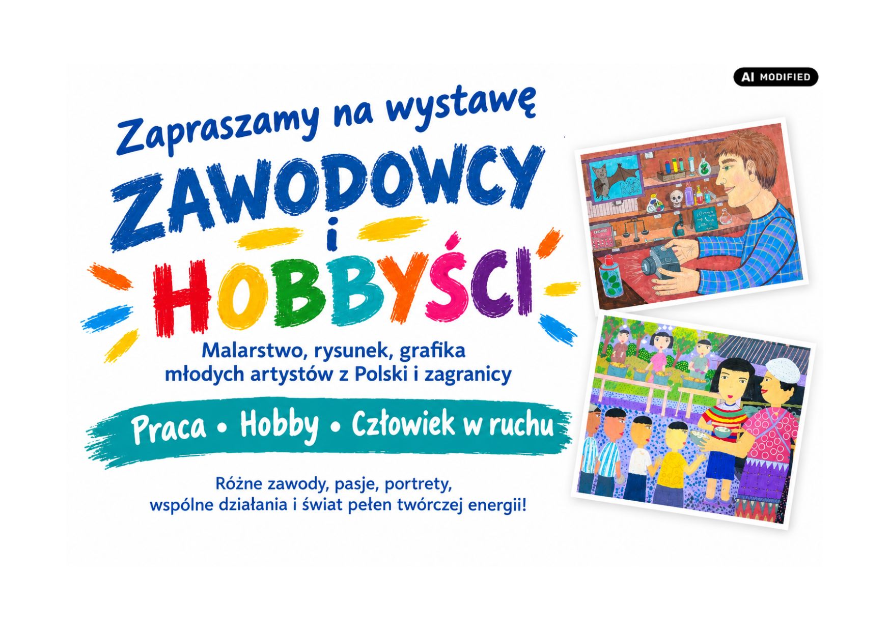 Zaproszenie na wystawę prac plastycznych pochodzących z Galerii i Ośrodka Plastycznej Twórczości Dziecka w Toruniu. Tytuł wystawy 