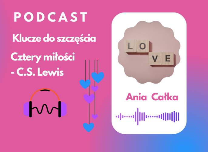 Grafika reklamująca podcast pt Cztery miłości - Klucze do szczęścia. Książki które zmieniają życie