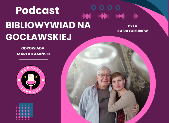 Grafika do odcinka podcastu pt Marek Kamiński Bibliowywiad na Gocławskiej