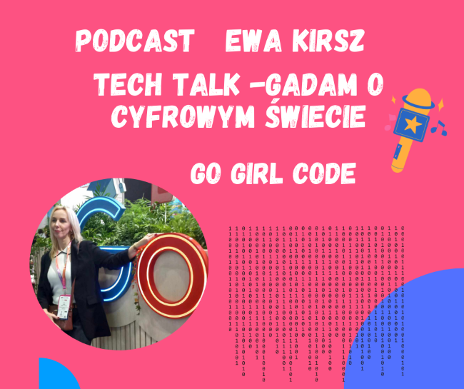 Grafika reklamująca podcast - Ewa Kirsz, Tech-Talk-gadam o cyfrowym świecie - Go Girl Code