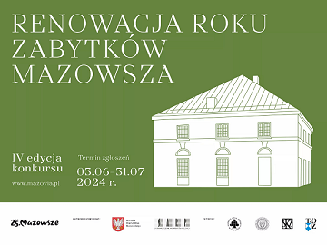 Grafika zachęcająca do udziału w konkursie na innowację roku zabytków Mazowsza